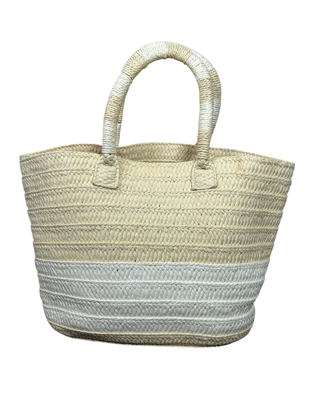 Altru Handwoven Paper Straw Two Tone Cream White Summer Beach Resort Tote Bag